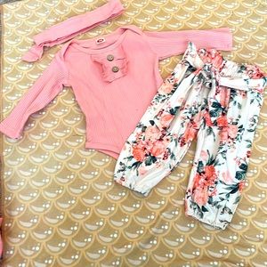 Infant 3 Piece Long sleeve onesie and pants set.